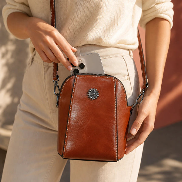 Women's Vintage Mini Crossbody Bag - Compact Leather