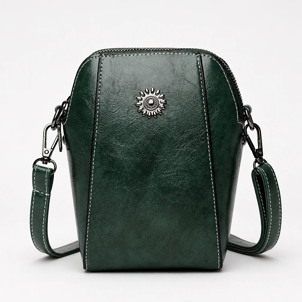 Women's Vintage Mini Crossbody Bag in green, Compact Leather