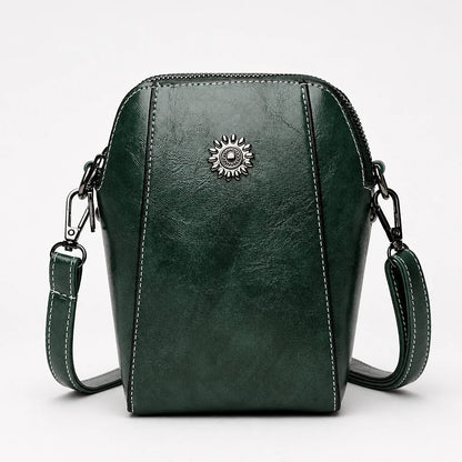 Women's Vintage Mini Crossbody Bag in green, Compact Leather