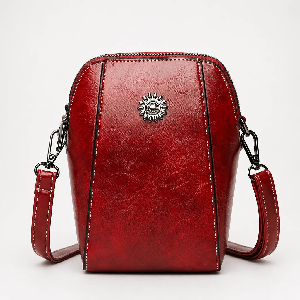 Women's Vintage Mini Crossbody Bag in red, Compact Leather