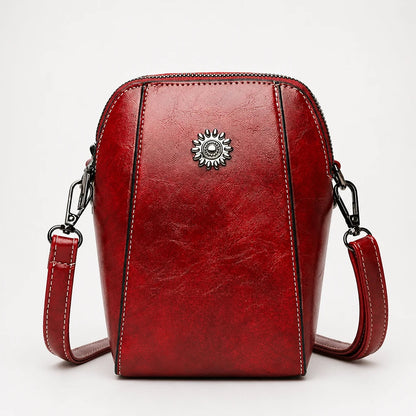 Women's Vintage Mini Crossbody Bag in red, Compact Leather