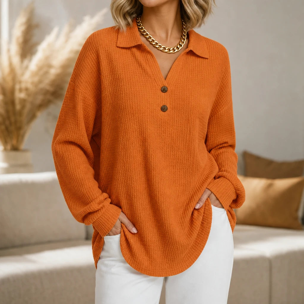Women's Waffle-Textured V-Neck Long-Sleeve Blouse