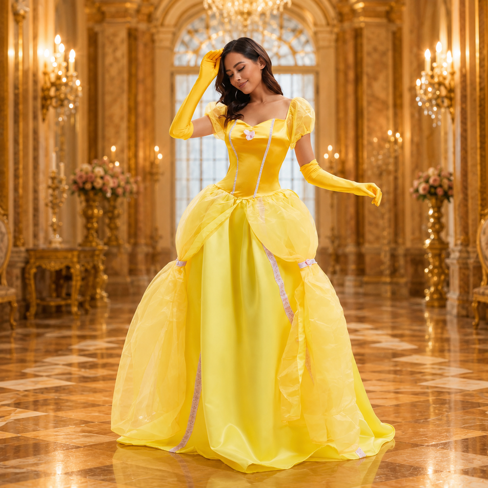 Women's Yellow Princess Halloween Costume – Sweetheart Puff Sleeve Dre