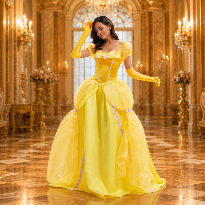 Women's Yellow Princess Halloween Costume – Sweetheart Puff Sleeve Dre