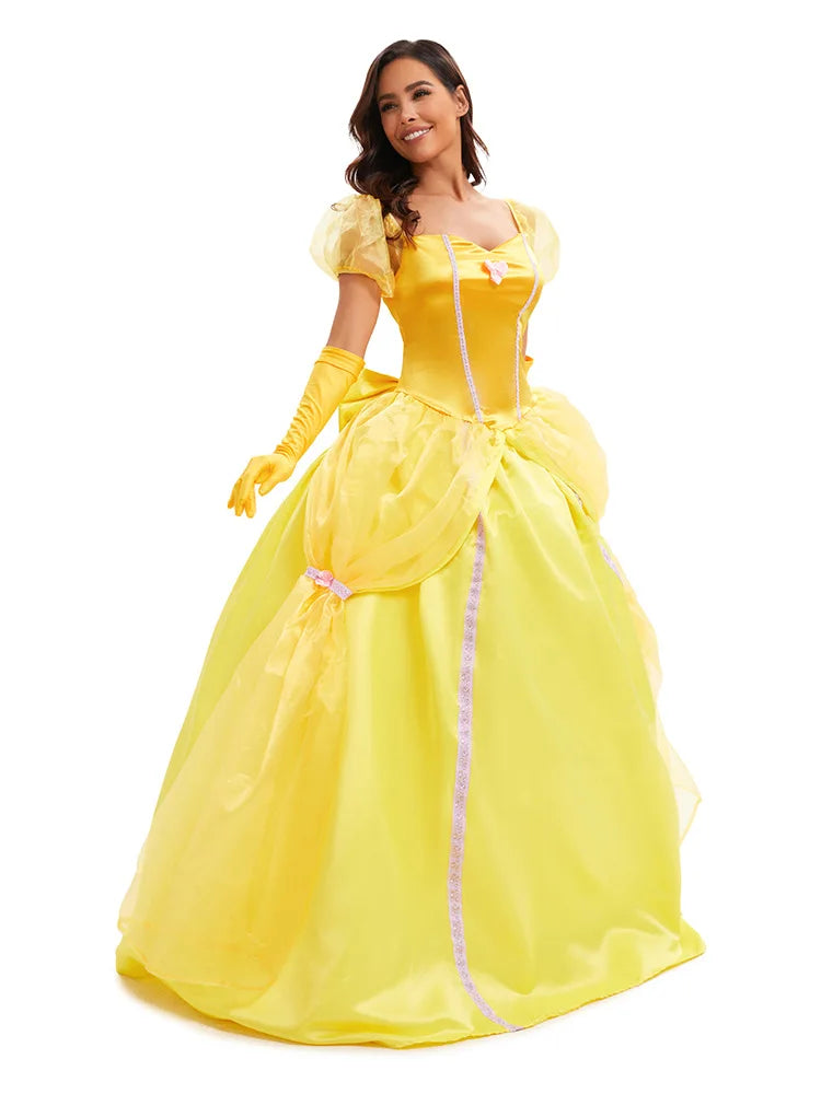Women's Yellow Princess Halloween Costume – Sweetheart Puff Sleeve Dre