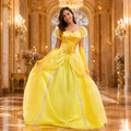 Women's Yellow Princess Halloween Costume – Sweetheart Puff Sleeve Dress