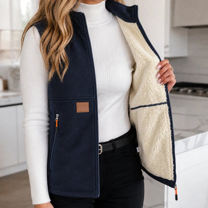 Women's Zip-Front Fleece Vest in blue, High Collar