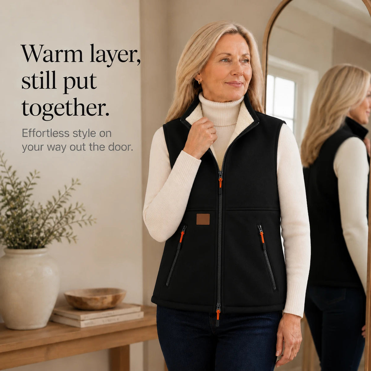 Women's Zip-Front Fleece Vest - High Collar