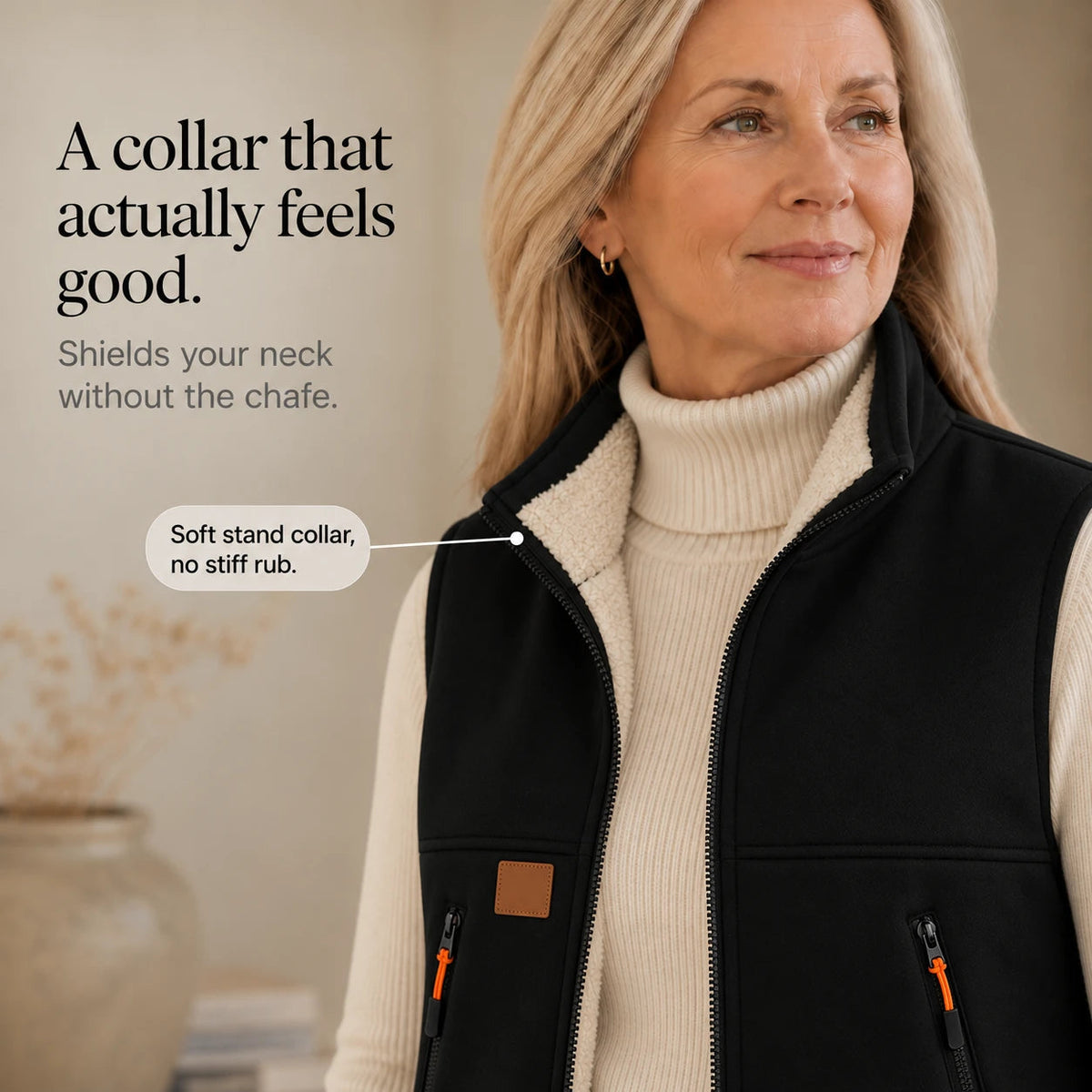 Women's Zip-Front Fleece Vest - High Collar