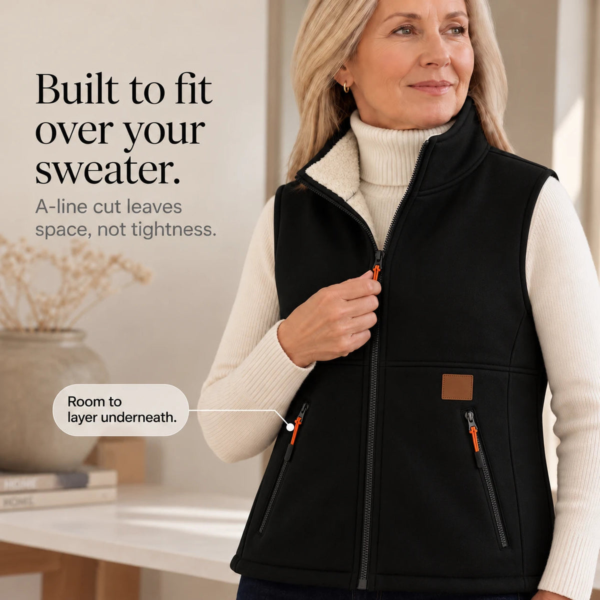 Women's Zip-Front Fleece Vest - High Collar
