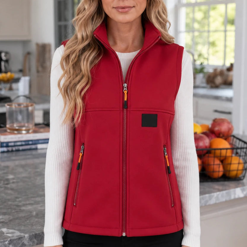 Women's Zip-Front Fleece Vest in red, High Collar